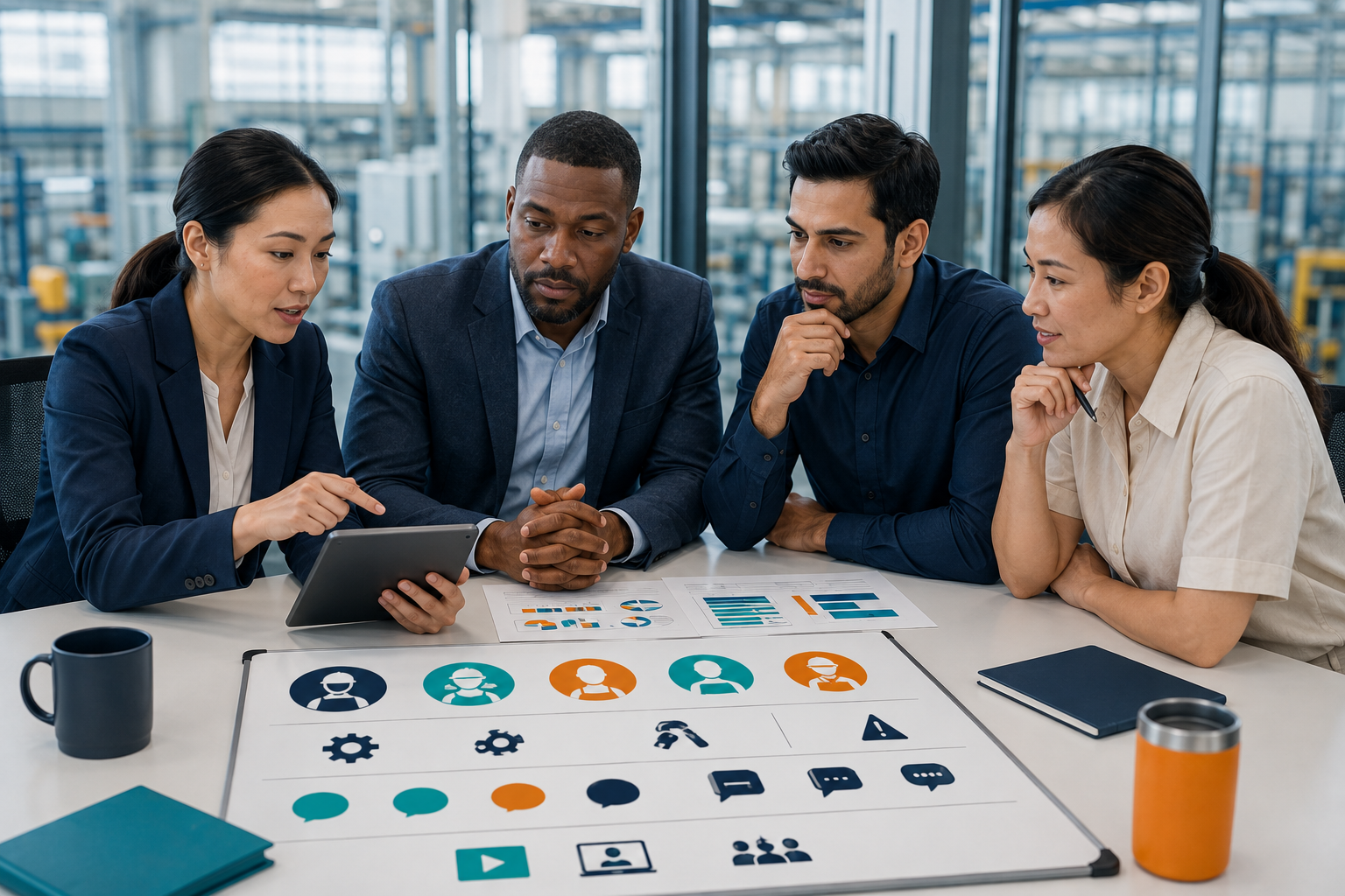 Business leaders identifying workplace training needs in a professional office
